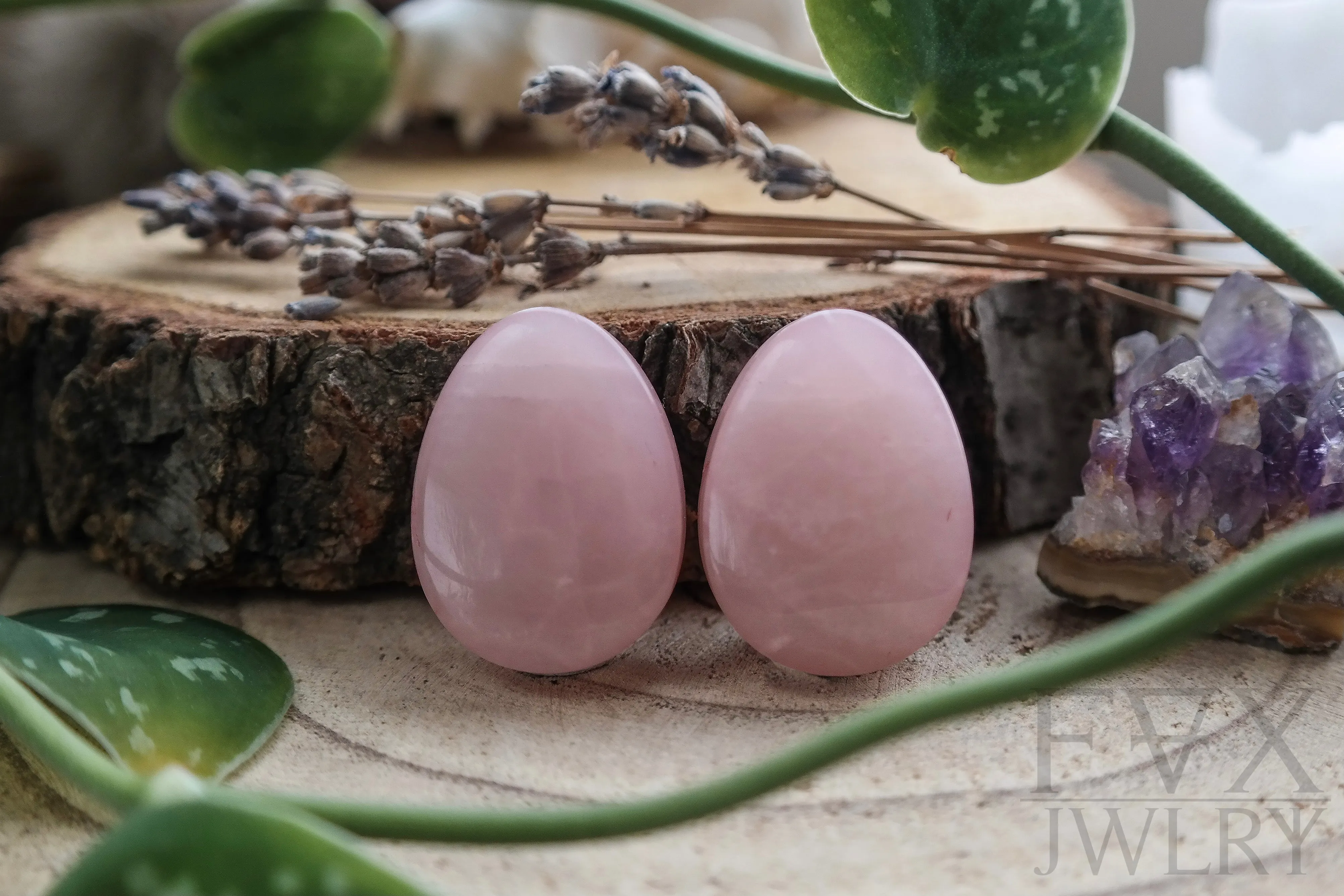 Rose Quartz Teardrop Plugs