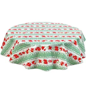 Round Flowers and Gingham Green Oilcloth Tablecloths