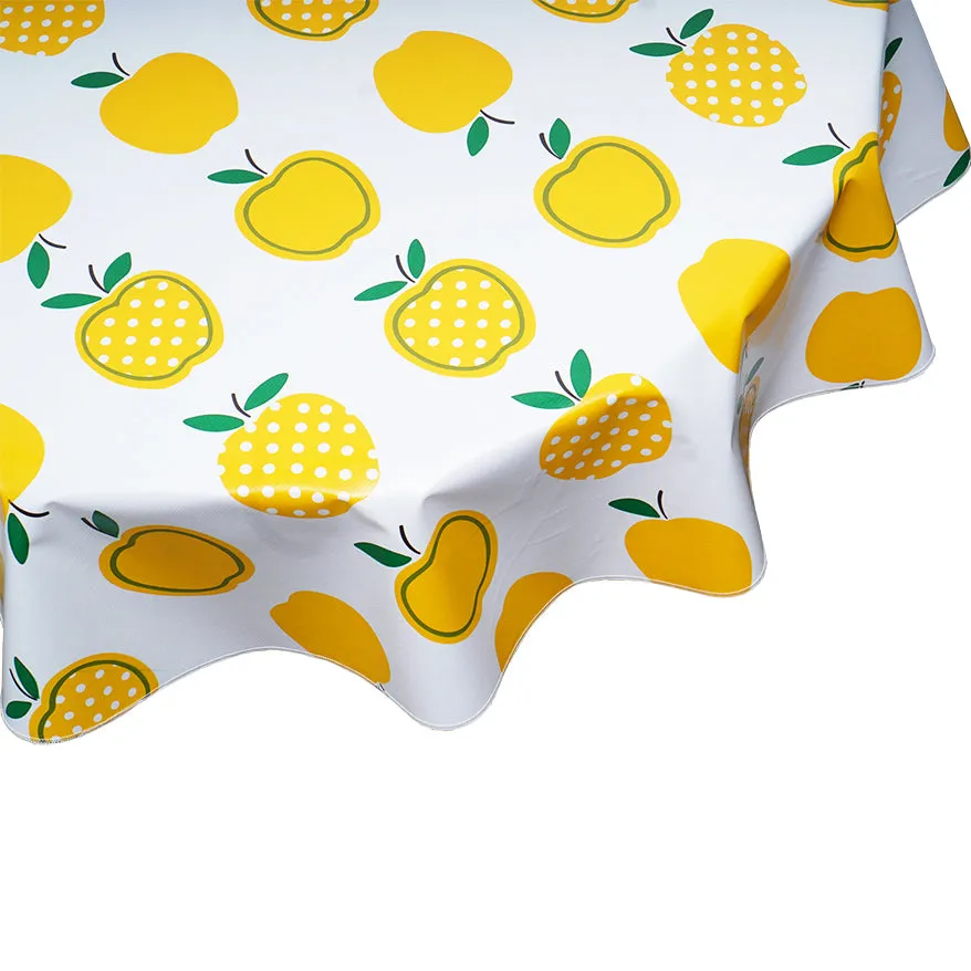 Round Oilcloth Tablecloth in Apples and Dots Yellow