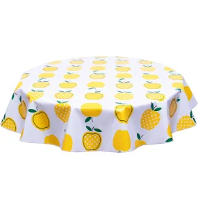 Round Oilcloth Tablecloth in Apples and Dots Yellow