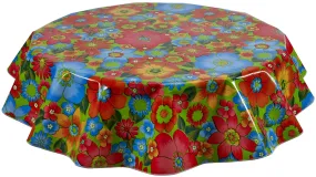 Round Oilcloth Tablecloth in Betty's Bunch Lime