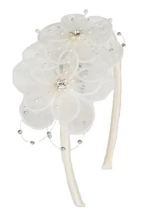 Satin Headband with Flowers and Pearls