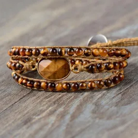 Tigers Eye Beads Charm Wrap Bracelet