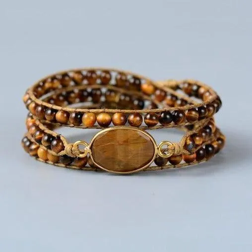 Tigers Eye Beads Charm Wrap Bracelet