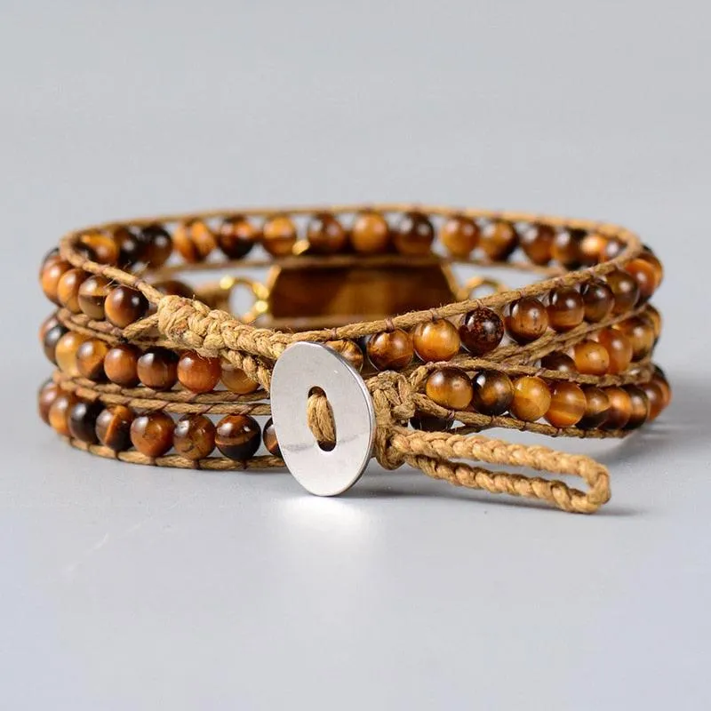 Tigers Eye Beads Charm Wrap Bracelet