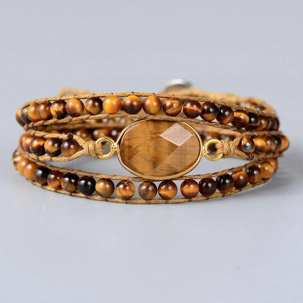 Tigers Eye Beads Charm Wrap Bracelet