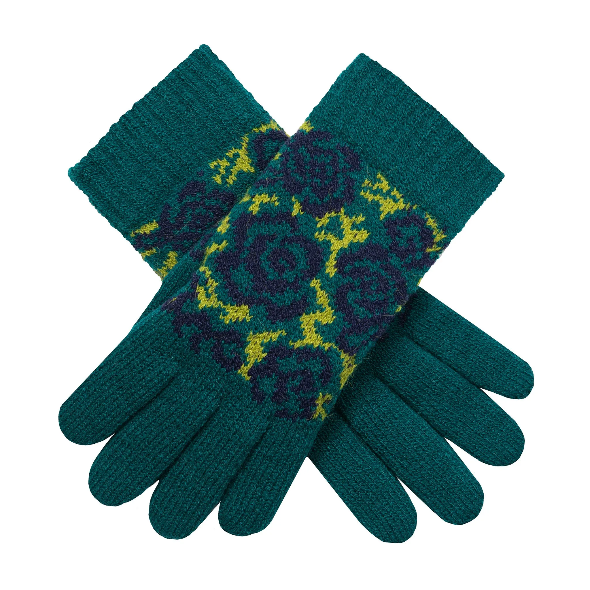 Women’s Jacquard Knitted Gloves with Rose Pattern