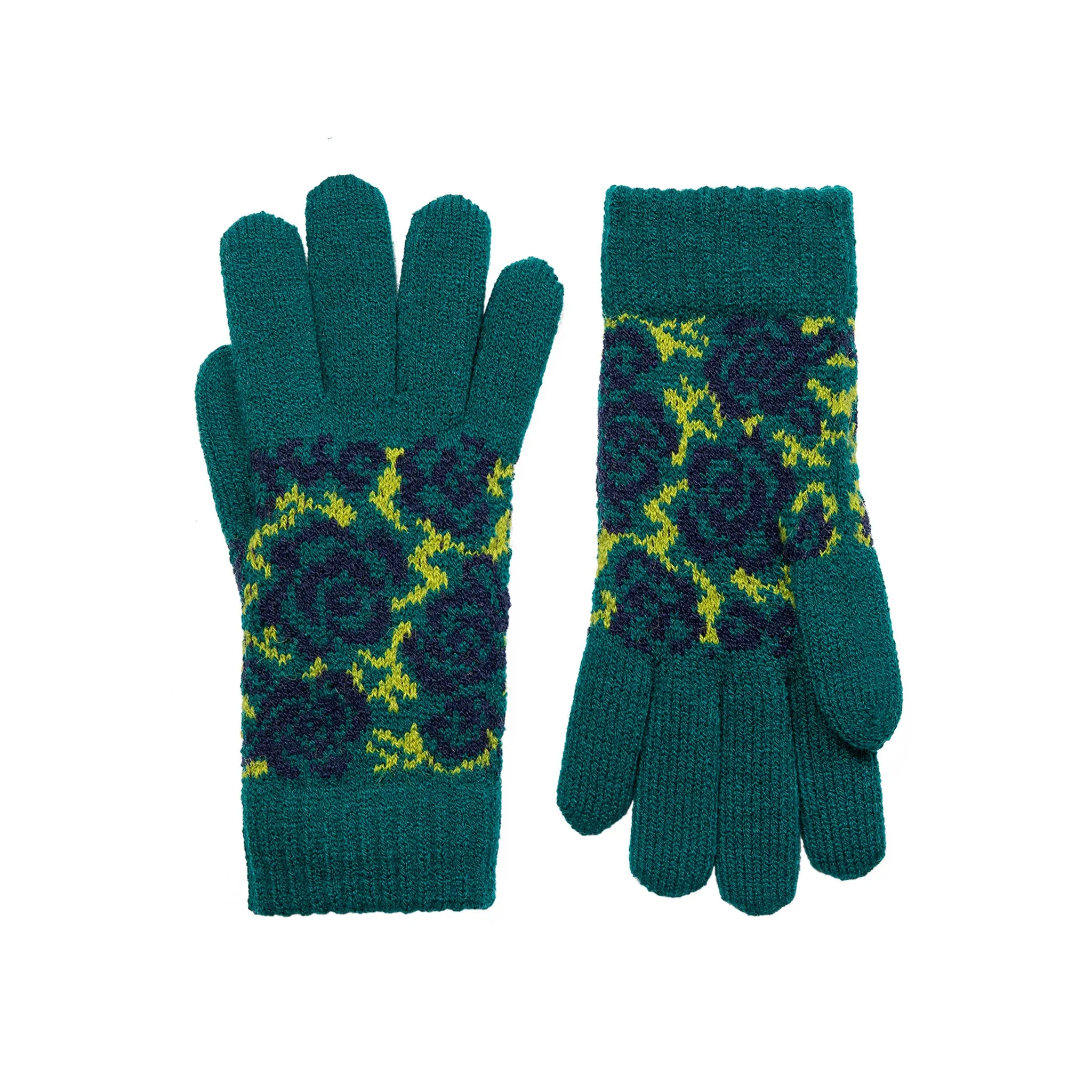 Women’s Jacquard Knitted Gloves with Rose Pattern